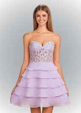 Adriana | Chic Lavender and Yellow Strapless Corset Mini Homecoming Dress with Ruffles