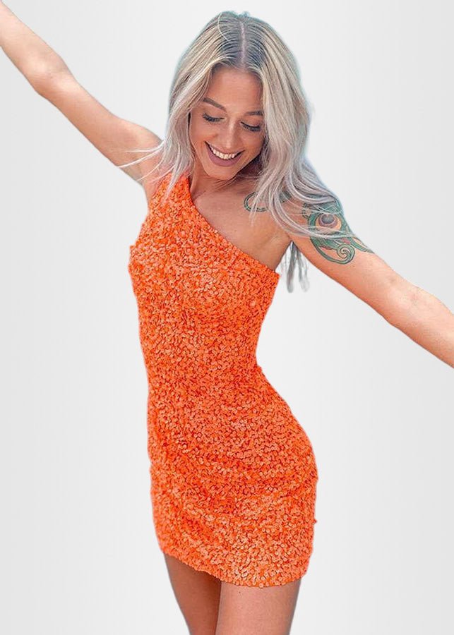 orange long sleeve hoco dress Orange Long Sleeve Sequined Prom Dress with Slit FancyVestido