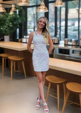 Modesty |Bodycon Stunning One Shoulder White Sequin Mini Dress - White - PromDressClub