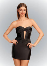 Abigail | Royal Blue Strapless Satin Homecoming Dress - Stylish & Affordable Options at PromDressClub - Black - PromDressClub