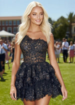 Abundant Charm Black Sequin 1 Shoulder Homecoming Dress with Ruffles for Unforgettable Moments - Black - PromDressClub