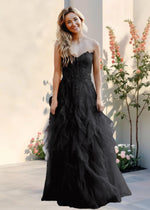 Adelaide | Coral Color Tulle Corset Backless Formal Dress - Black - PromDressClub