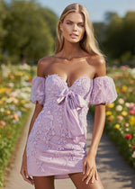 After Hours Light Purple Purple Puffy Dress with Bow: Elegant & Eye - Catching for Night Events - Lavender - PromDressClub