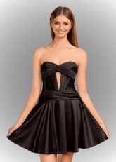 Alana | A Line Fuchsia Satin Strapless Ruched Homecoming Dress with Keyhole - Black - PromDressClub