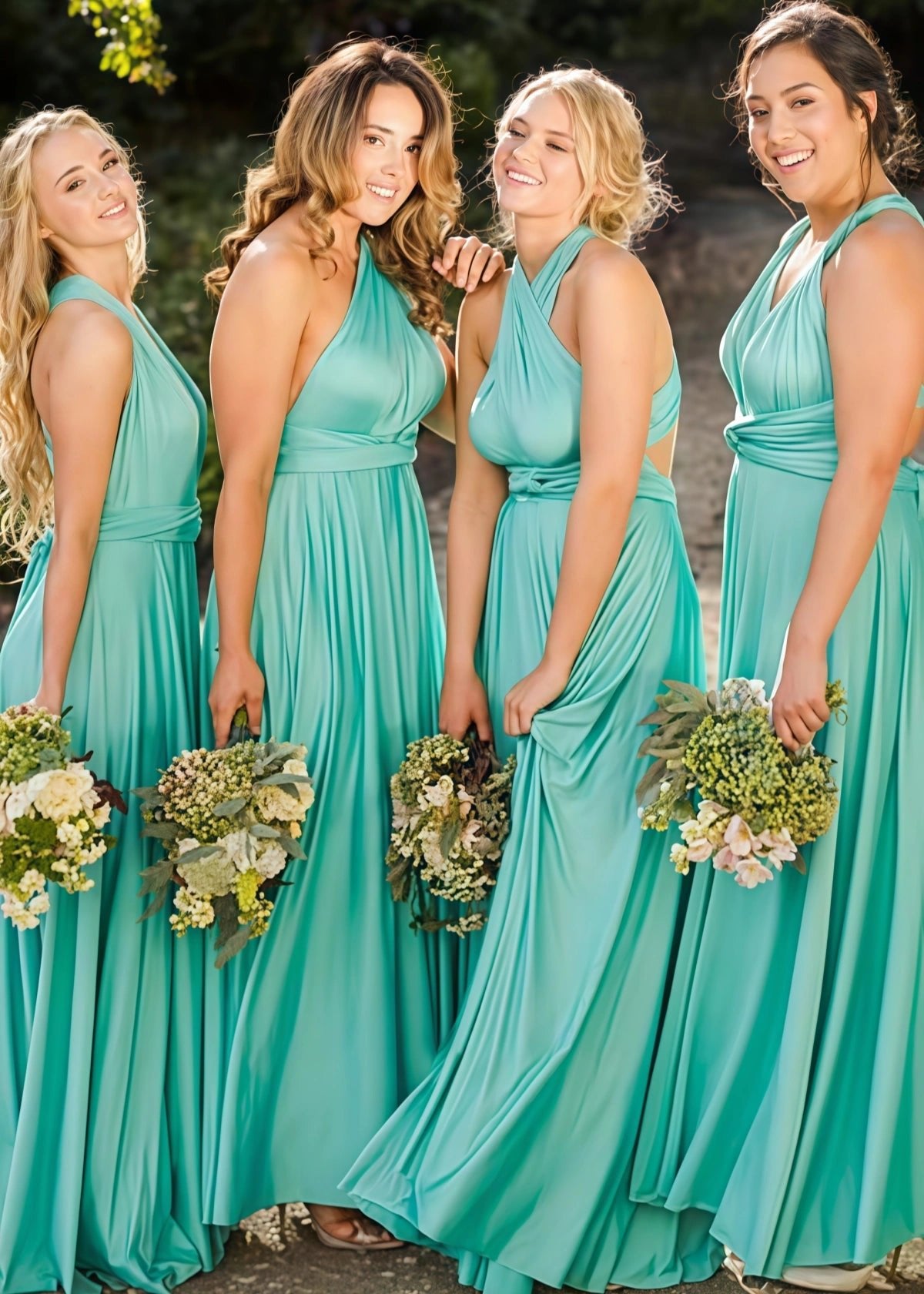 Bertha | A - Line Backless Infinity Green Chiffon Maxi Bridesmaid Dress with Sleeveless - Price #price_variant_lowest# - Green - PromDressClub