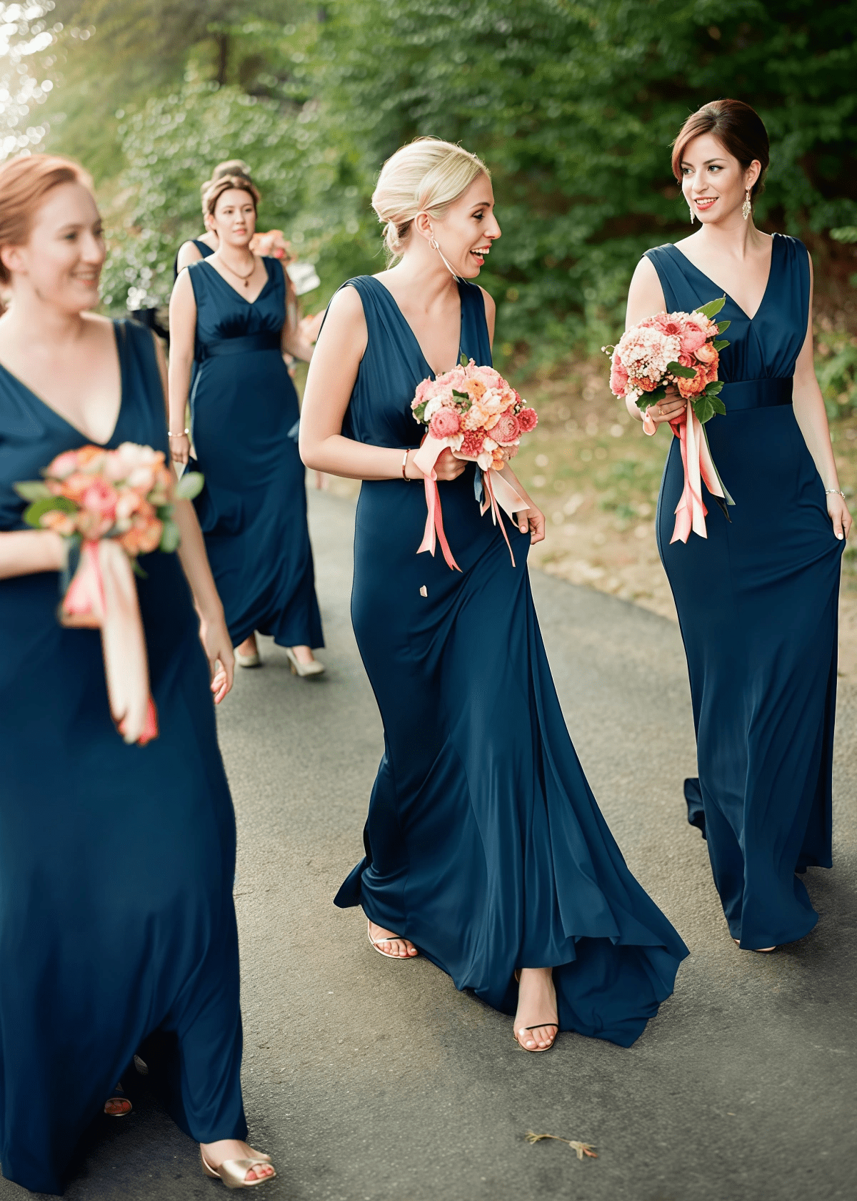 Blythe | Chic A - Line Backless Boho Navy Blue Chiffon Maxi Bridesmaid Dress with V - Neck - Price #price_variant_lowest# - Navy Blue - PromDressClub