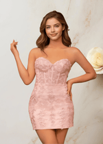 Edith |Bodycon Lace Mini Hot Pink Homecoming Dress - US0 - PromDressClub