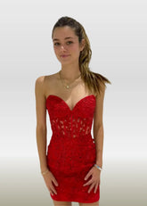 Mildred |Bodycon Sweetheart Corset Dress Pink Lace Homecoming Dress with Appliques - Red - PromDressClub