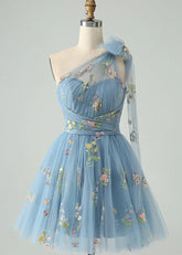 Byzantia | Discover Your Dream Blue Floral Homecoming Dress for Unforgettable Moments - Dusty Blue - PromDressClub