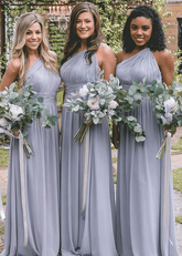 Candice | Simple Boho Backless Dusty Blue Chiffon Maxi Bridesmaid Dress with One Shoulder - Price #price_variant_lowest# - Dusty Blue - PromDressClub