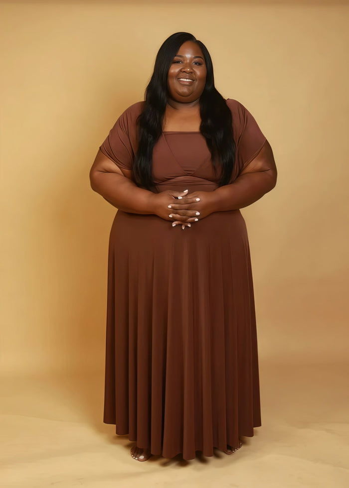 Chloe | Eternal Happiness Plus Size Convertible Chocolate Chiffon Bridesmaid Dress with Multiway Infinity - Price #price_variant_lowest# - Chocolate - PromDressClub