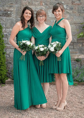 Christine | Immensely Glam Convertible Emerald Green Chiffon Mini Bridesmaid Dress with Multiway Infinity - Price #price_variant_lowest# - Emerald Green - PromDressClub