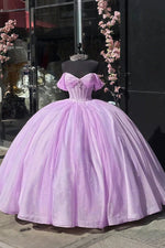 Dahlia | Stunning Pink and Purple Quinceanera Dresses - Sparkling Off the Shoulder Ball Gown - Lilac - PromDressClub