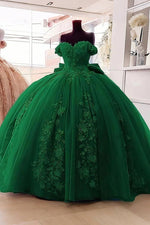 Daisy | Dusty Blue Quinceanera Dresses with Flowers - Elegant Off the Shoulder Gown for Special Occasions - Dark Green - PromDressClub