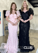 Denise |Blue Prom Dresses Long Mermaid Short Sleeves Appliques with Bow - Black - PromDressClub