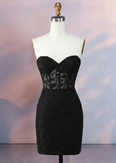 Despina | Dazzle in Black: Lace Short Strapless Homecoming Dress with Sparkling Details - Black - PromDressClub