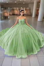 Dolores | Exquisite Lavender Flower Strapless Corset Quinceanera Dresses - Sage - PromDressClub