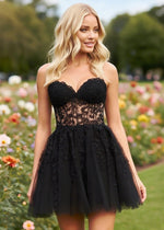 Dramatic Allure Corset Sexy Red Homecoming Dress Great Nights - Black - PromDressClub