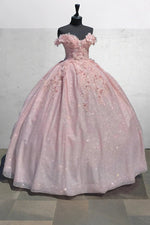 Eleanor | Gorgeous Lavender Lace Flower Quinceanera Dresses Off the Shoulder for Memorable Occasions - Light Pink - PromDressClub