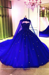 Ella | Gorgeous Sparkling Ball Gown Strapless Red Quinceanera Dresses with Cape - Available in Multiple Colors! - Royal Blue - PromDressClub