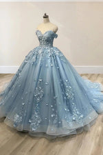 Ellen | Exquisite Lavender & Light Blue Flower Quinceanera Dresses Off the Shoulder - Light Blue - PromDressClub