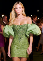 Extraordinary Olive Green Homecoming Dress with Off the Shoulder Elegant Sparkle Comfort - Olive Green - PromDressClub