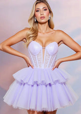 Ferelith | Light Purple Homecoming Dress with Lace - Up Back & Ruffled Skirt – Dance in Comfort & Style - Light Purple - PromDressClub