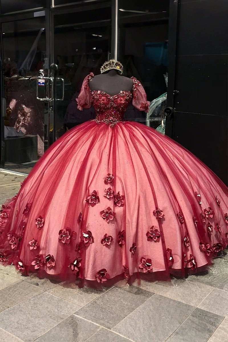 Frances | Stunning Red Quinceanera Dress with Sleeves - Ideal Sweet 16 Dress! - Red - PromDressClub