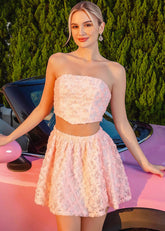 Fructose | Pink Homecoming Dress: Spark Confidence in Floral Lace & Curve - Hugging Silhouettes - Light Pink - PromDressClub