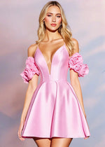 Gloriana | Satin Homecoming Dress: Feel Confident in Pink with Corset Support & Floral Charm - Pink - PromDressClub