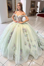 Gretchen | Stunning Adorable Light Green Off The Shoulder Quinceanera Dresses for Unforgettable Moments - Light Green - PromDressClub
