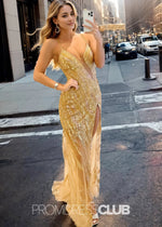 Hannah |Long Gold Prom Dresses Near Me With Mermaid Spaghetti Straps Sequins Split Front - Price #price_variant_lowest# - Gold - PromDressClub