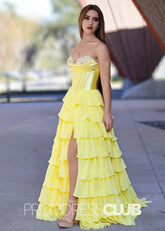 Harriet | Strapless Sweetheart Ruffle Red Prom Dress - Yellow - PromDressClub