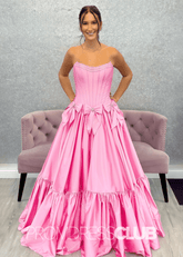 Hazel | A Line Bow Knots Long Prom Dress Light Blue - Price #price_variant_lowest# - Pink - PromDressClub