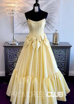 Hazel | A Line Bow Knots Long Prom Dress Light Blue - Price #price_variant_lowest# - Yellow - PromDressClub