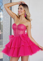 Hroswitha | Shine at Prom Fuchsia Homecoming Dress with Strapless Ruffles Elegance - Fuchsia - PromDressClub