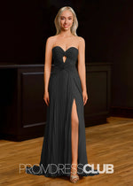 Ida | Strapless Keyhole Pleated Hot Pink Maxi Prom Dress - Black - PromDressClub