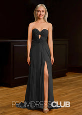 Ida | Strapless Keyhole Pleated Hot Pink Maxi Prom Dress - Black - PromDressClub