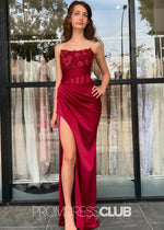 Irene |Long Burgundy Prom Dresses Websites With Strapless Mermaid Lace Side Slit - Price #price_variant_lowest# - Burgundy - PromDressClub