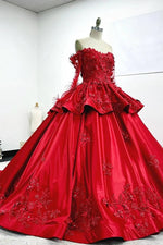 Isabelle | Stunning Long Sleeve Red Quince Dresses with Luxurious Satin Details - Red - PromDressClub