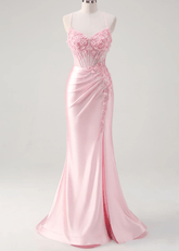 Ivy | Mermaid Corset Lace Light Pink Floral Maxi Formal Dress - Price #price_variant_lowest# - Pink Floral - PromDressClub