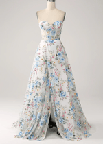 Jessie | Ivory Floral Sweetheart A Line Long Prom Dress - Price #price_variant_lowest# - Ivory Floral - PromDressClub