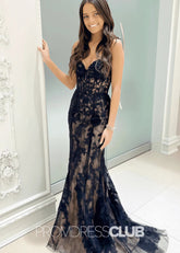 Joyce |Black Long Prom Dresses Near Me With Strapless Mermaid Lace Appliques V - Neck - Price #price_variant_lowest# - Black - PromDressClub