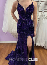 Lilith |Plue Size Royal Blue Long Prom Dresses Near Me With Sequin Strapless V Neck Mermaid Slit - Price #price_variant_lowest# - Purple - PromDressClub