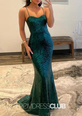 Lucy |Long Dark Green Prom Dresses Near Me With Mermaid Spaghetti Straps Sequin - Price #price_variant_lowest# - Dark Green - PromDressClub