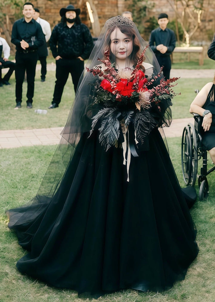 Mabel | Princess Plus Size Long Sleeve Corset Black Dress for Wedding - Black - PromDressClub