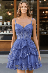 Make an Entrance Lavender Homecoming Dress with Ruffles for a Memorable Night - Navy Blue - PromDressClub
