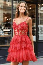 Make an Entrance Lavender Homecoming Dress with Ruffles for a Memorable Night - Red - PromDressClub