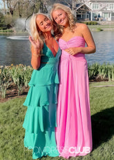 Martina | A Line Keyhole Yellow Long Prom Dress Stores Near Me - Price #price_variant_lowest# - Light Pink - PromDressClub