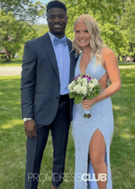 Norma | Mermaid Sequin Fringe Hot Pink Long Cocktail Dress - Price #price_variant_lowest# - Light Blue - PromDressClub